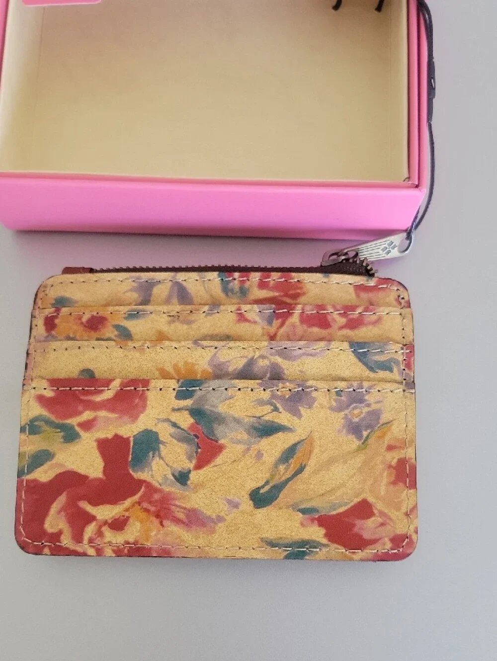 Patricia Nash Brown Floral Leather Casis Card Wallet with Multicolor Print, NWT